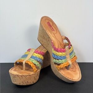 🌈 Born Leather Rainbow Braided Wedge Sandals Size 6 / EU 36.5